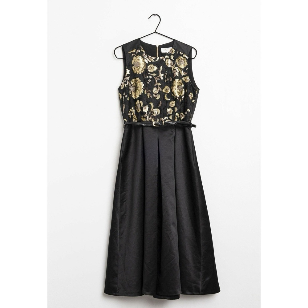 Closet London Women's Midi Sequin Black Fit Flare Dress Size 12 Black Tie Party